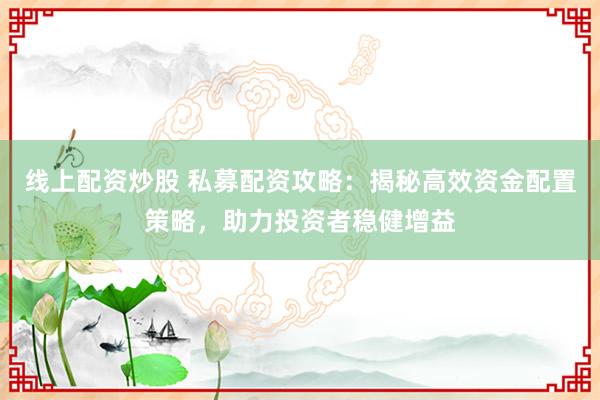 线上配资炒股 私募配资攻略：揭秘高效资金配置策略，助力投资者稳健增益