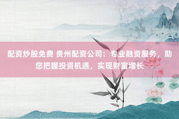 配资炒股免费 贵州配资公司：专业融资服务，助您把握投资机遇，实现财富增长