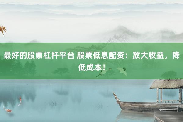 最好的股票杠杆平台 股票低息配资：放大收益，降低成本！